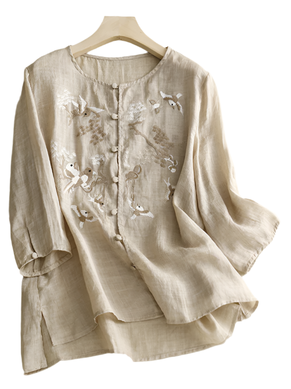 Dam Topp Rund Hals Retro Linne Bomull och Linne 0