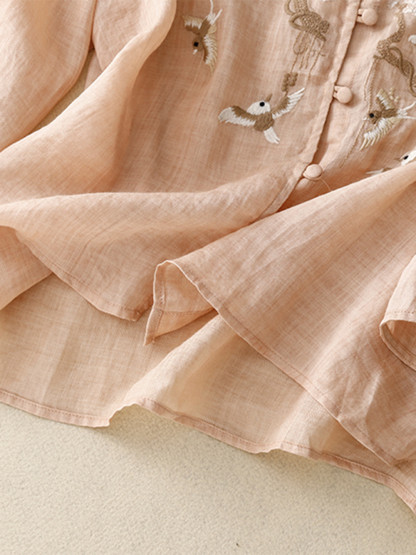 Dam Topp Rund Hals Retro Linne Bomull och Linne 3