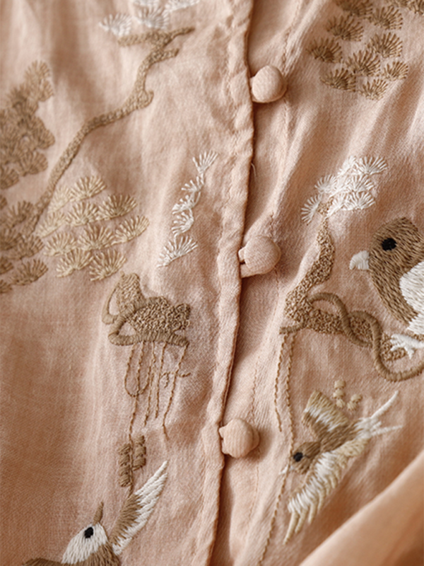 Dam Topp Rund Hals Retro Linne Bomull och Linne 5