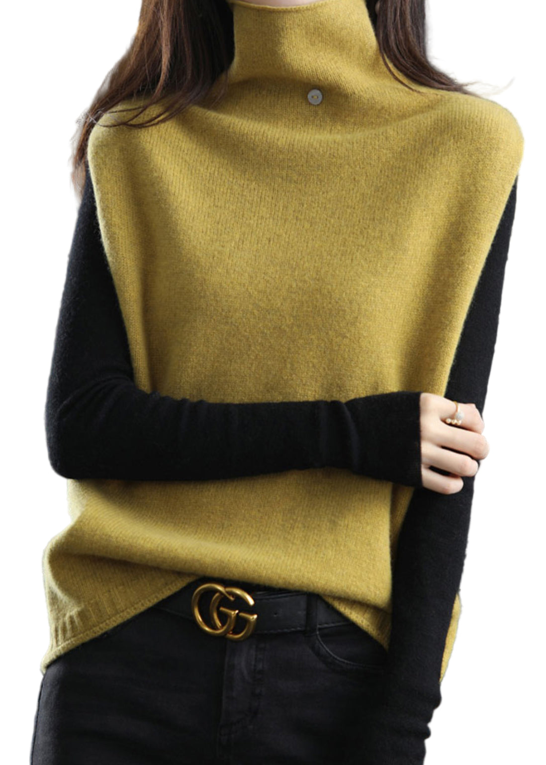 Dam Väst Hög Krage Stickad Trendig Design 0