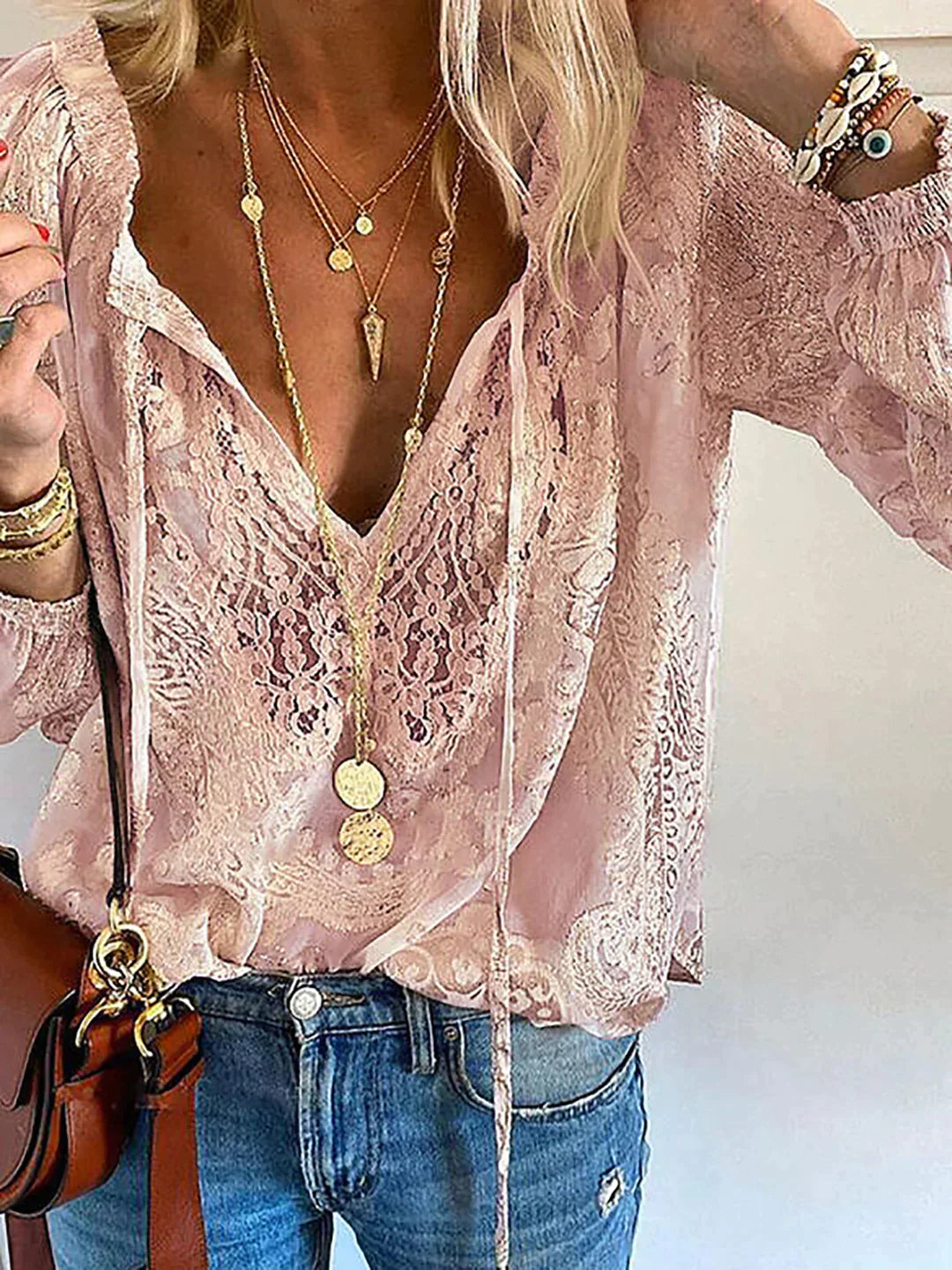 Damblus Med Spetsdetaljer Trendig Design 2