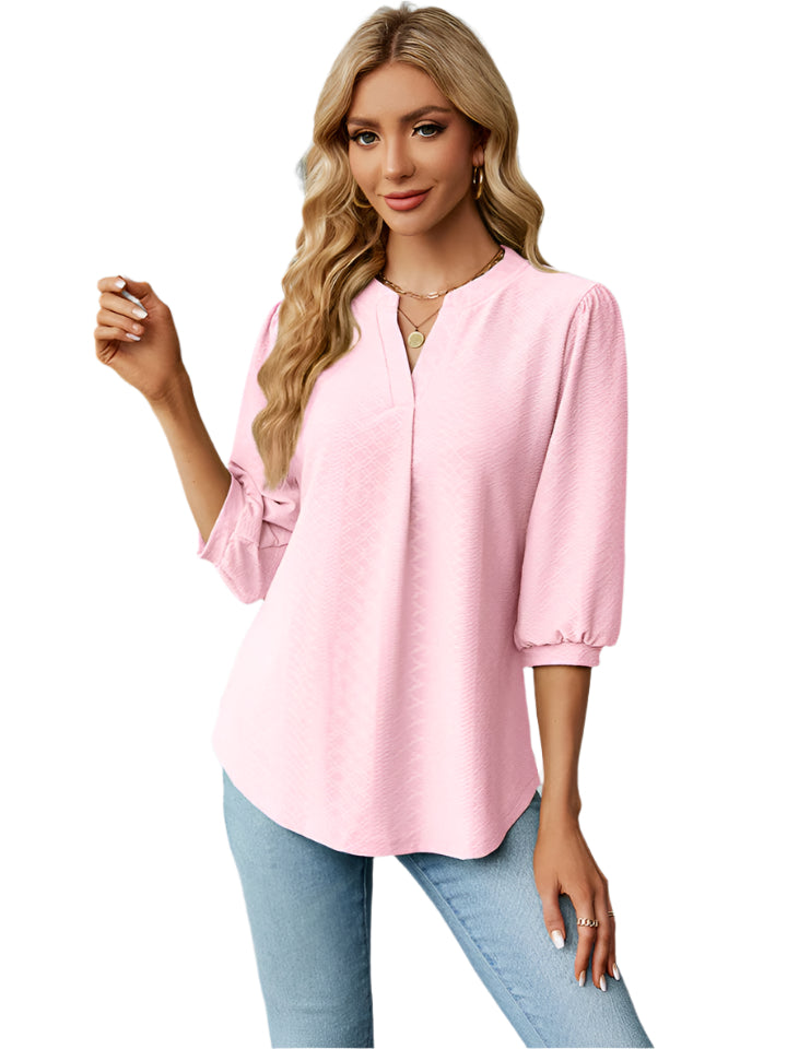 Damblus Notch-Hals Trekvartslånga Ärmar Rayon Polyester Spandex 0