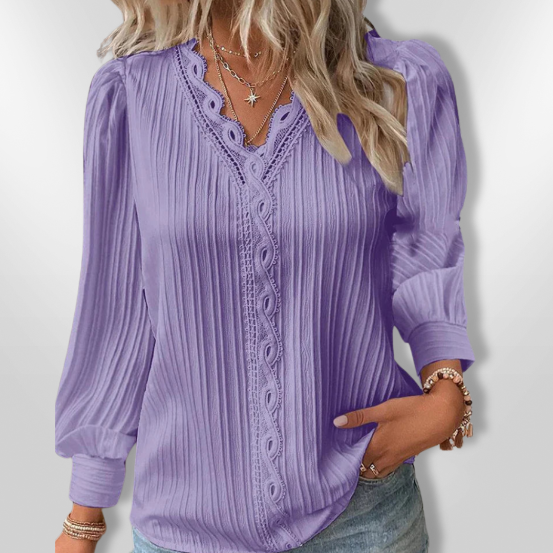 Damblus med Plisserad Design och Spetsdetaljer 2