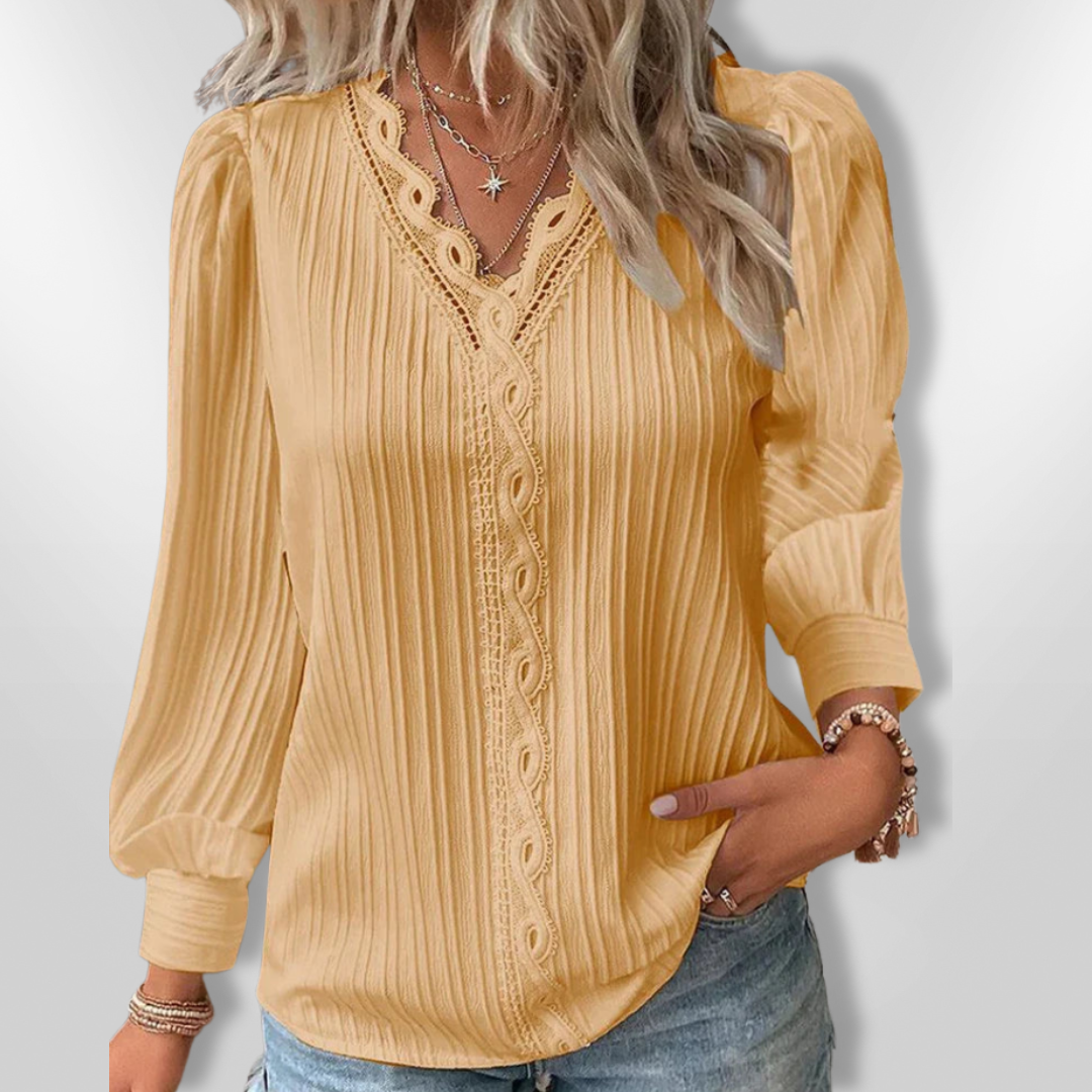 Damblus med Plisserad Design och Spetsdetaljer 6