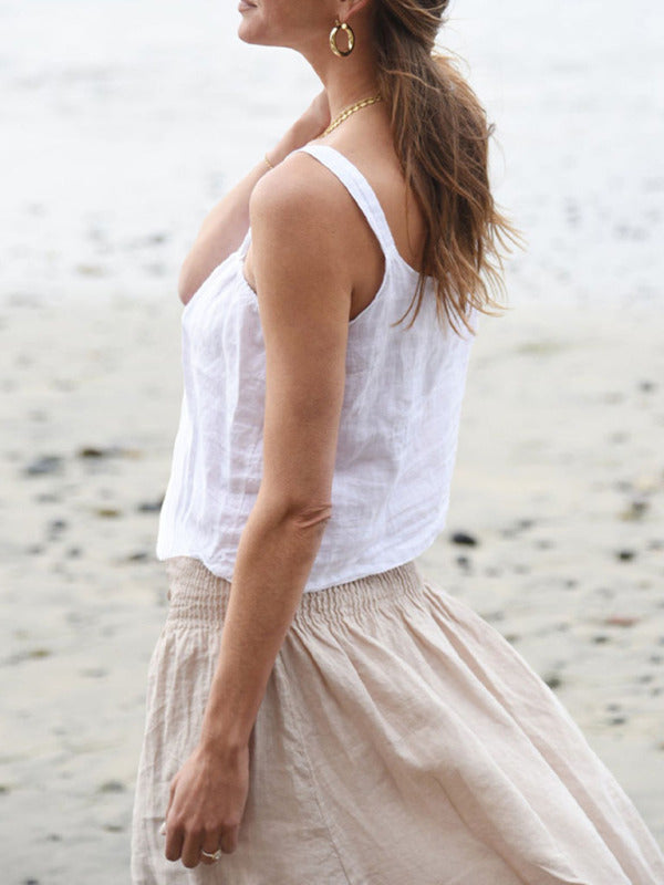 Damens Cropped Top Retro Design i Linne 4