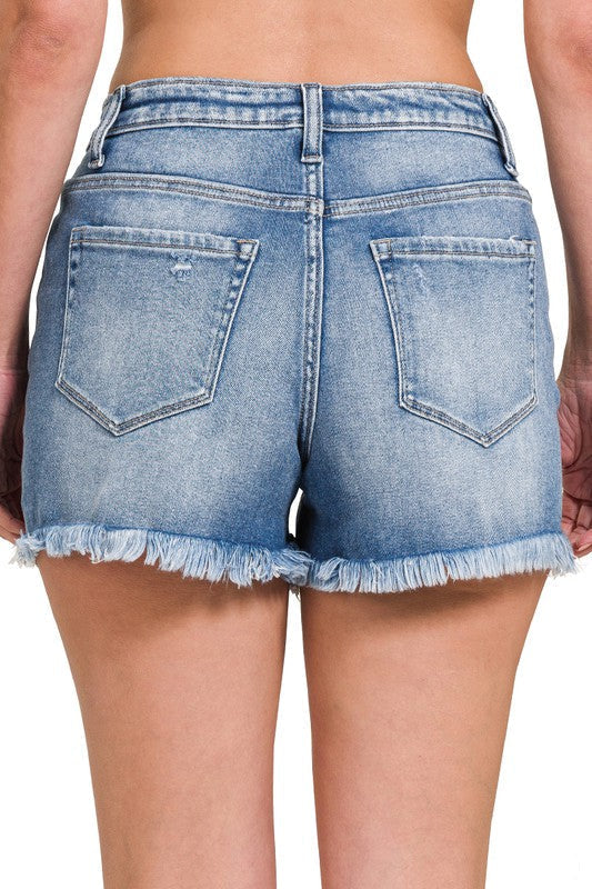 Damens Denimshorts med Mid Rise och Fransad Kant 2