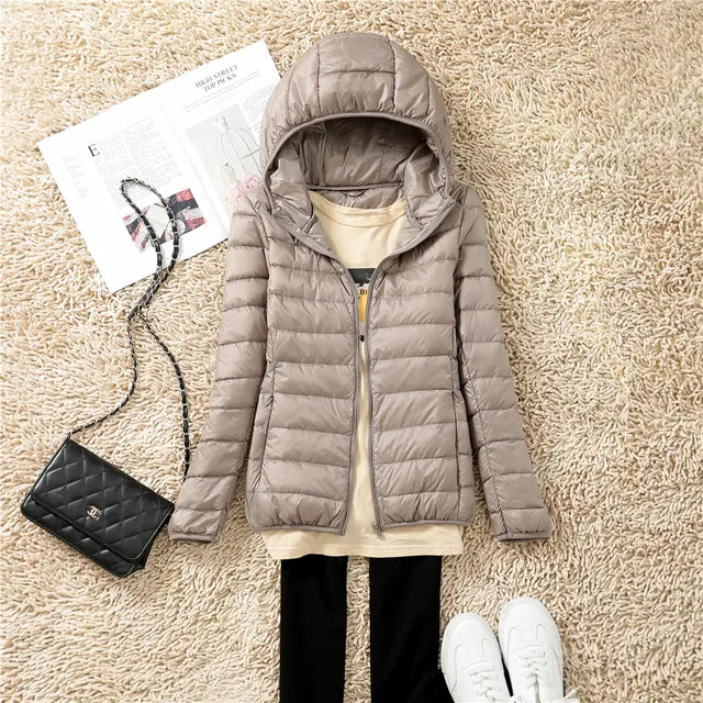 Damens Kviltad Dunjacka – Slim Fit – Lättvikts Huva 6