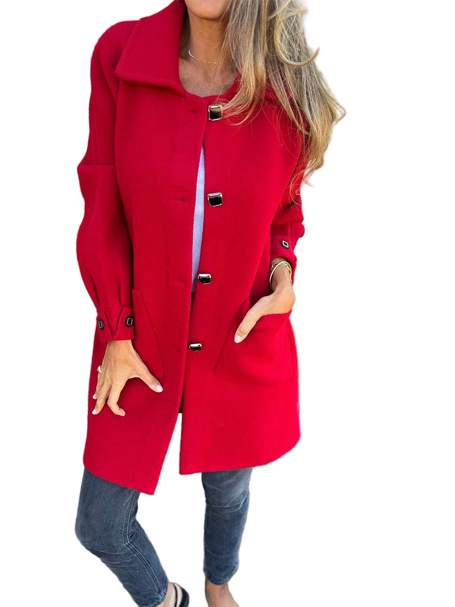 Damens Lång Kappa – Strukturerad Passform – Kavajkrage 0