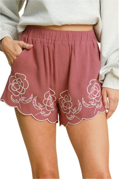 Damens Linneblandade Shorts med Blommönster 0