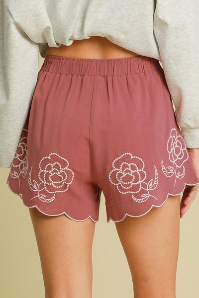 Damens Linneblandade Shorts med Blommönster 1