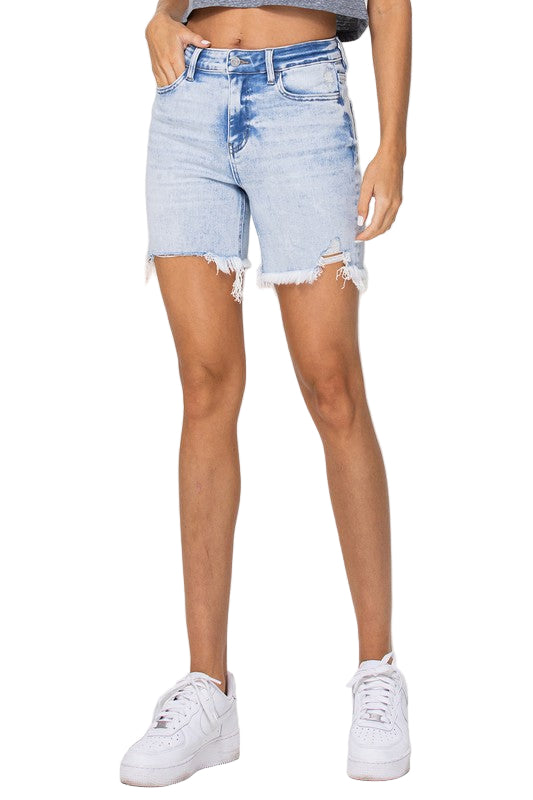 Damens Midi Shorts Hög Midja Ljus Denim 0
