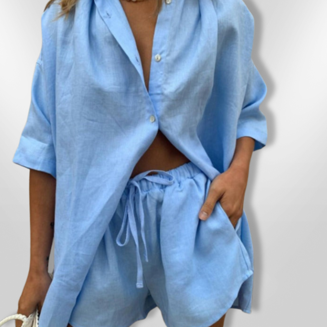 Damens Sommarset Oversize Skjorta och Shorts 4