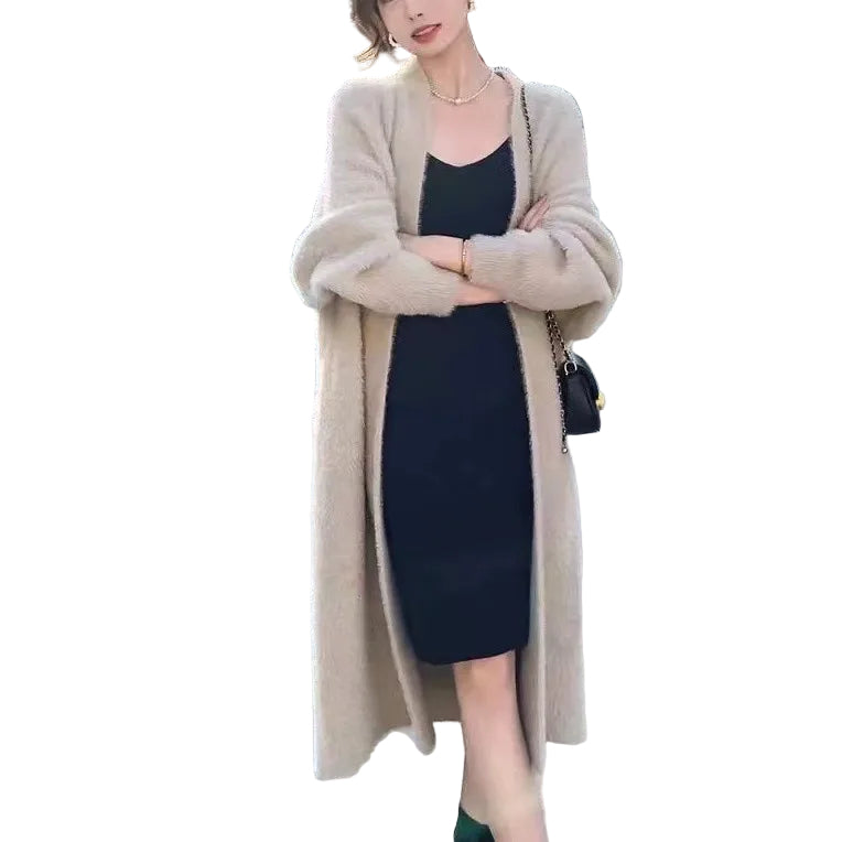 Damens Stickad Cardigan Fleece Oversized 0