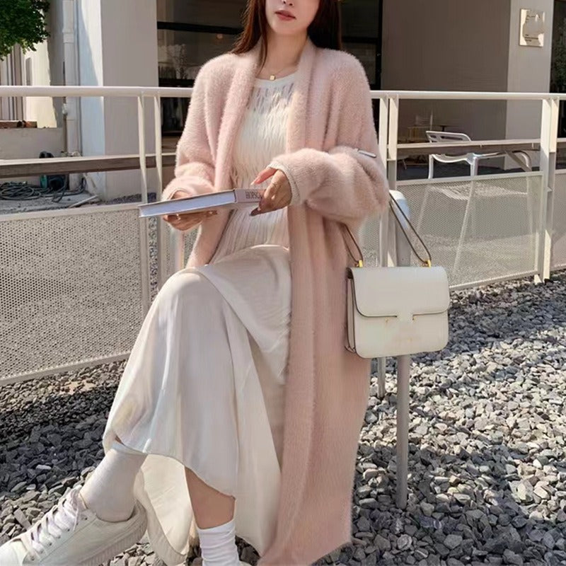 Damens Stickad Cardigan Fleece Oversized 1