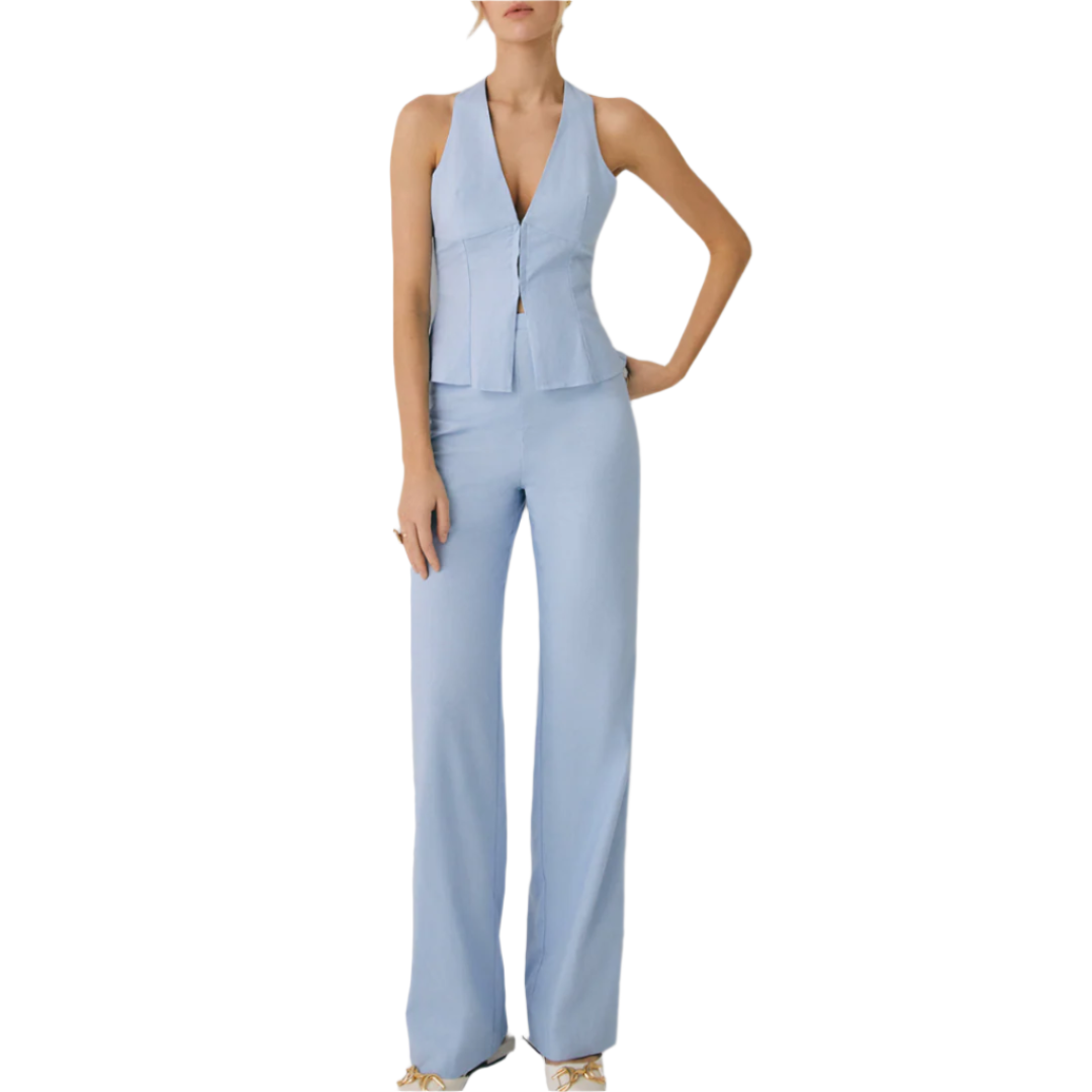 Damensemble Halterneck Top Rak Byxa Tygblandning 0