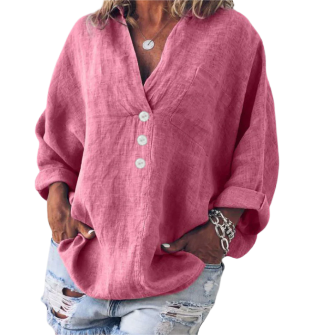 Damer Avslappnad Tröja Knappdesign Bomull Lin 0