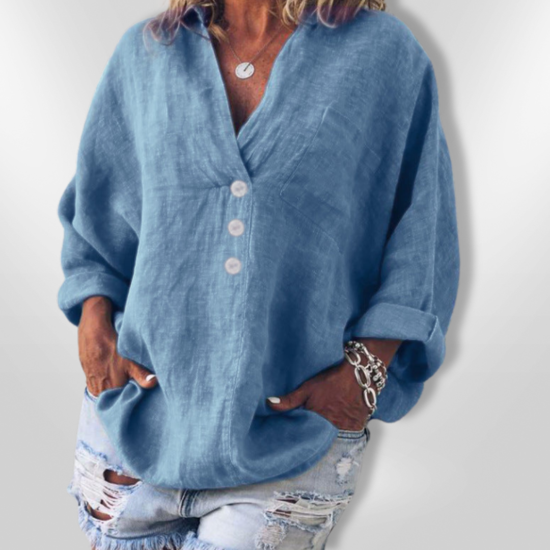 Damer Avslappnad Tröja Knappdesign Bomull Lin 1