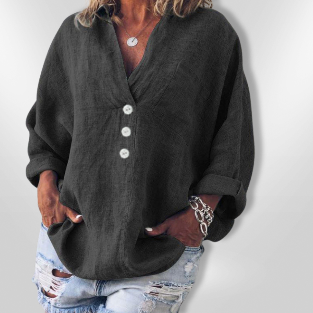 Damer Avslappnad Tröja Knappdesign Bomull Lin 2