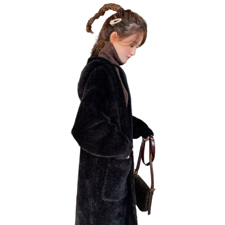 Damer Oversized Cardigan med Huva i Mjuk Fleece 0