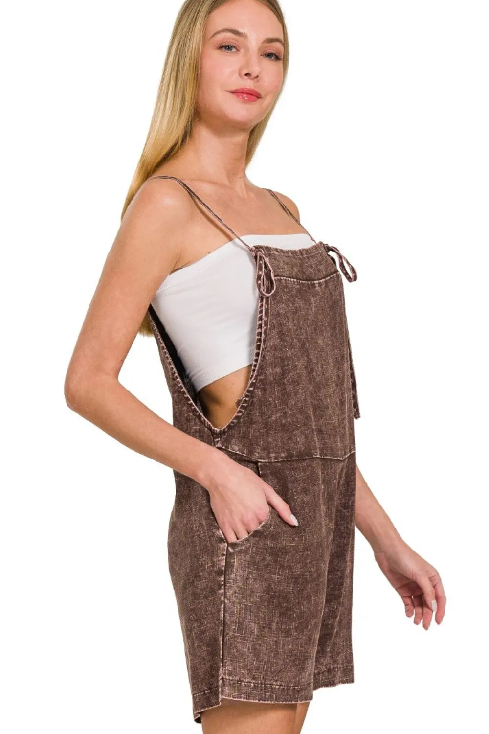 Damer Romper Knytband Tvättad Linne 1