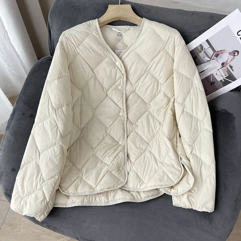 Damerna Pufferjacka Utan Krage Lätt Avslappnad Design 6
