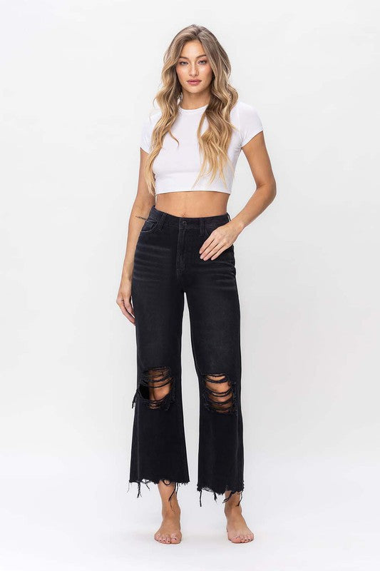 Damernas Cropped Flare Jeans i Vintage Stil 1