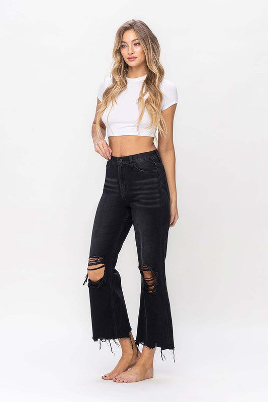 Damernas Cropped Flare Jeans i Vintage Stil 3