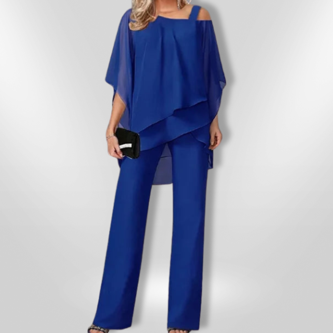 Damernas Elegant Set Asymmetrisk Top och Vida Byxor 3