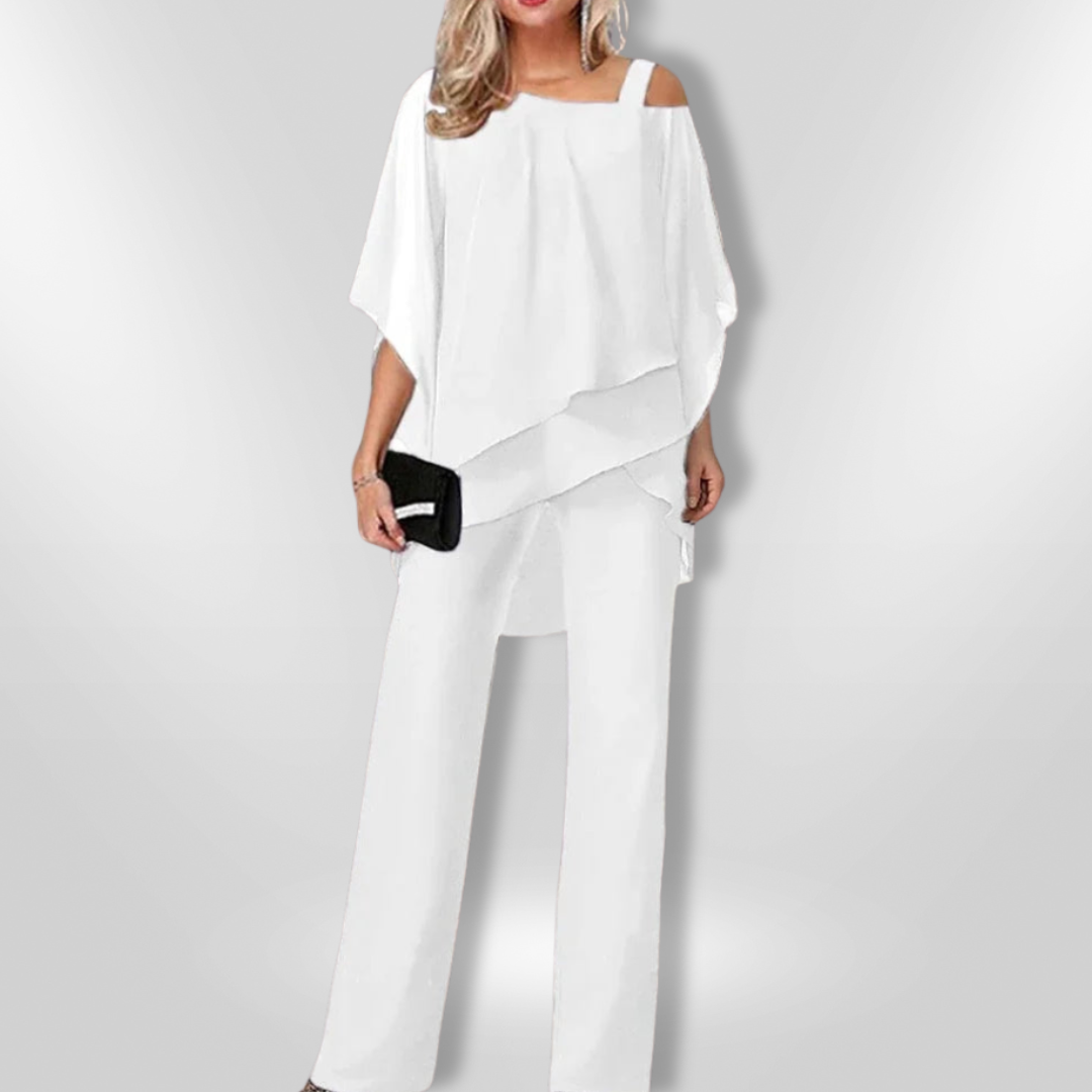 Damernas Elegant Set Asymmetrisk Top och Vida Byxor 4