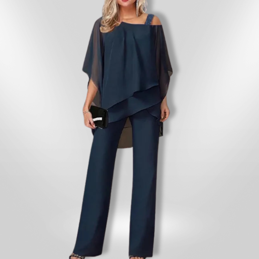 Damernas Elegant Set Asymmetrisk Top och Vida Byxor 5