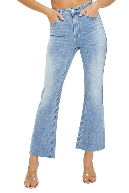Damernas Högmidjade Crop Flare Ljus Denim 0