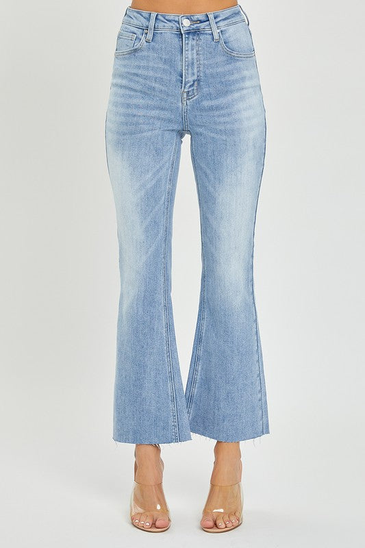 Damernas Högmidjade Crop Flare Ljus Denim 2