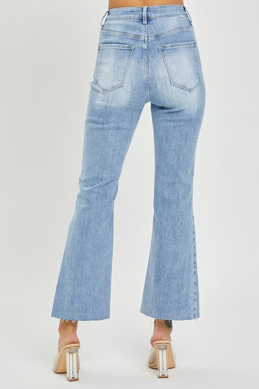 Damernas Högmidjade Crop Flare Ljus Denim 4