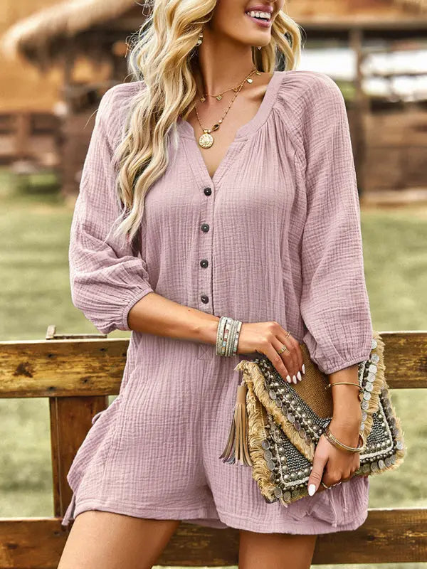 Damernas Jumpsuit Löst Sittande Bomull och Linne 10