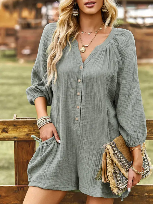 Damernas Jumpsuit Löst Sittande Bomull och Linne 2