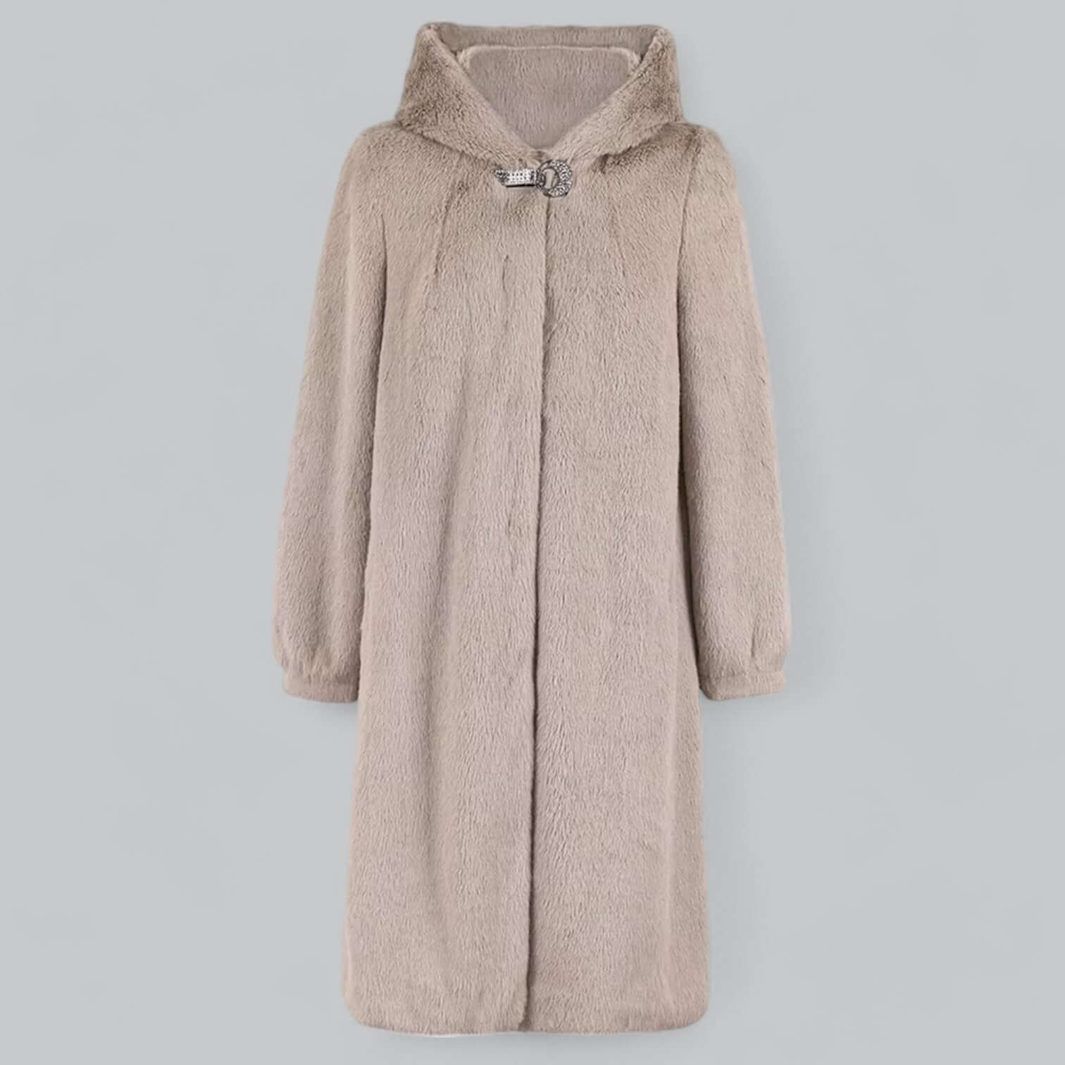 Damernas Kappa i Fuskpäls – Skräddarsydd Passform – Knälång – Med Huva 1