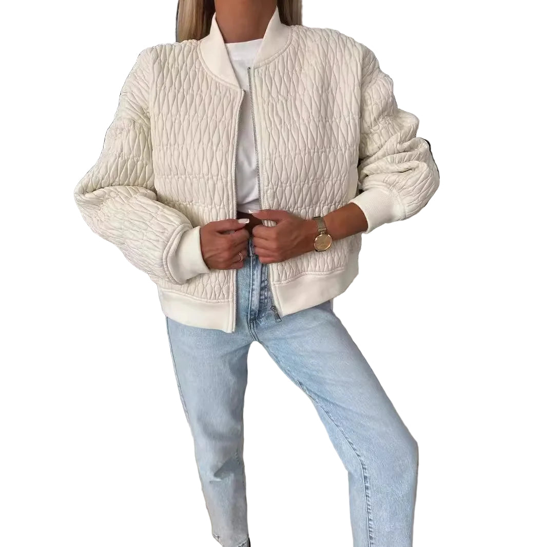 Damernas Kviltade Bomberjacka med Dragkedja och Ribbad Kant 0