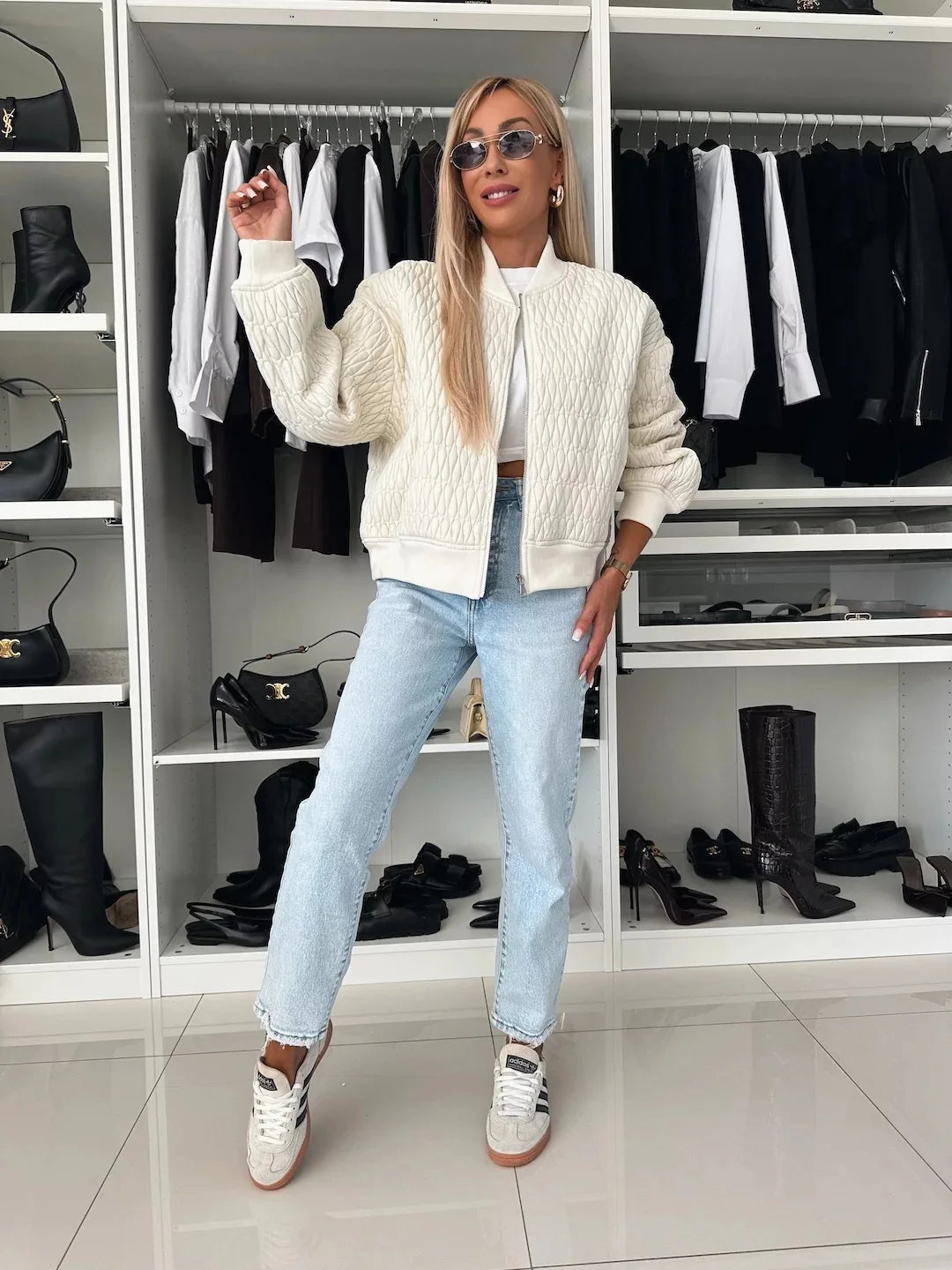 Damernas Kviltade Bomberjacka med Dragkedja och Ribbad Kant 3