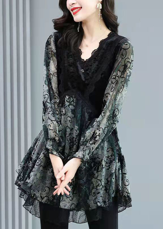 Damernas Långärmad V-ringad Topp med Lagerdesign 0