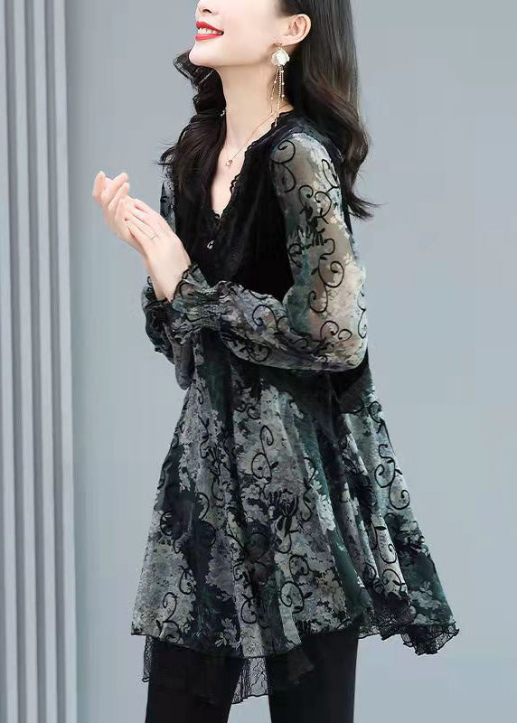 Damernas Långärmad V-ringad Topp med Lagerdesign 3