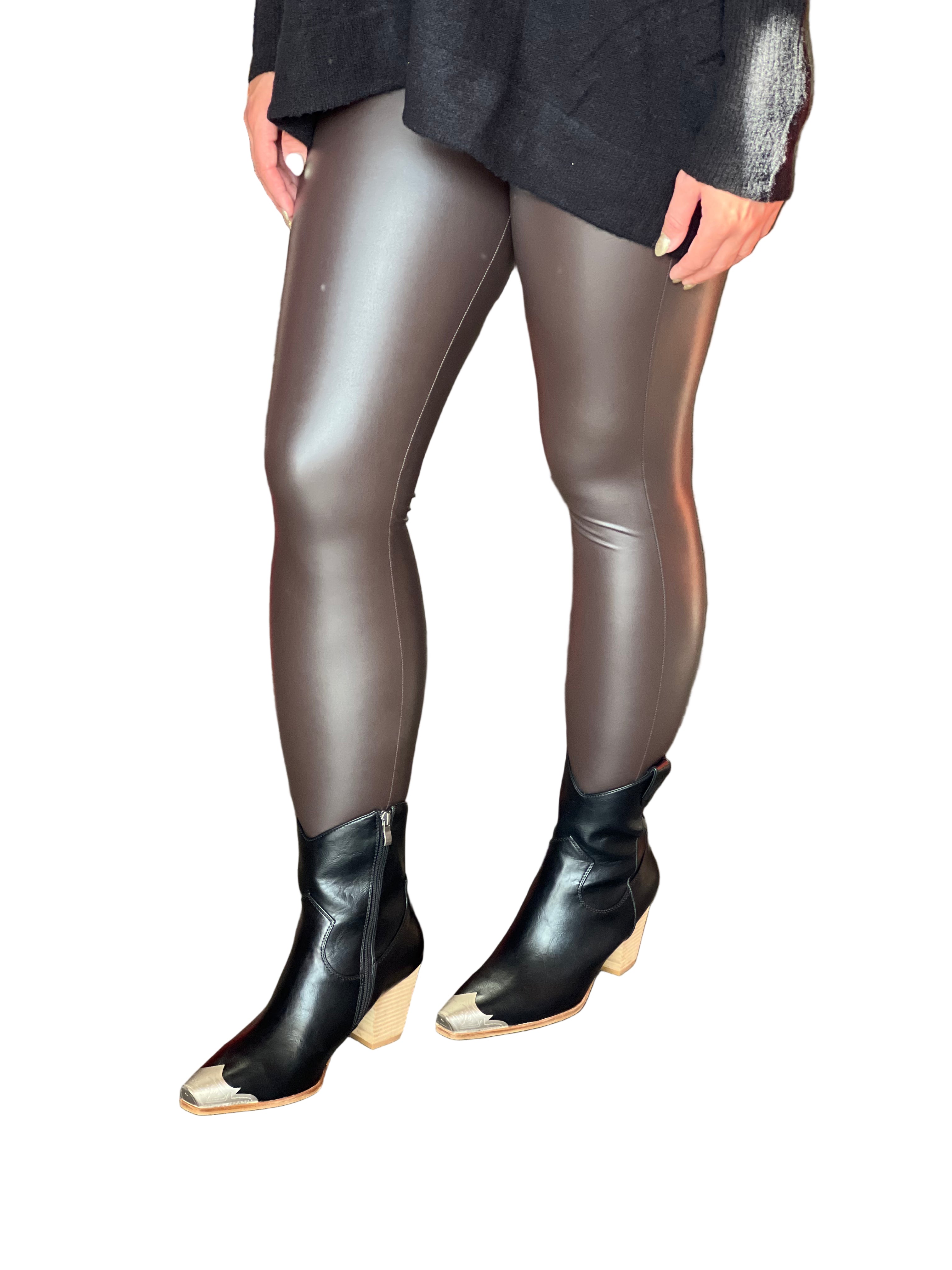 Damernas Leggings i Faux Läder Choklad 0