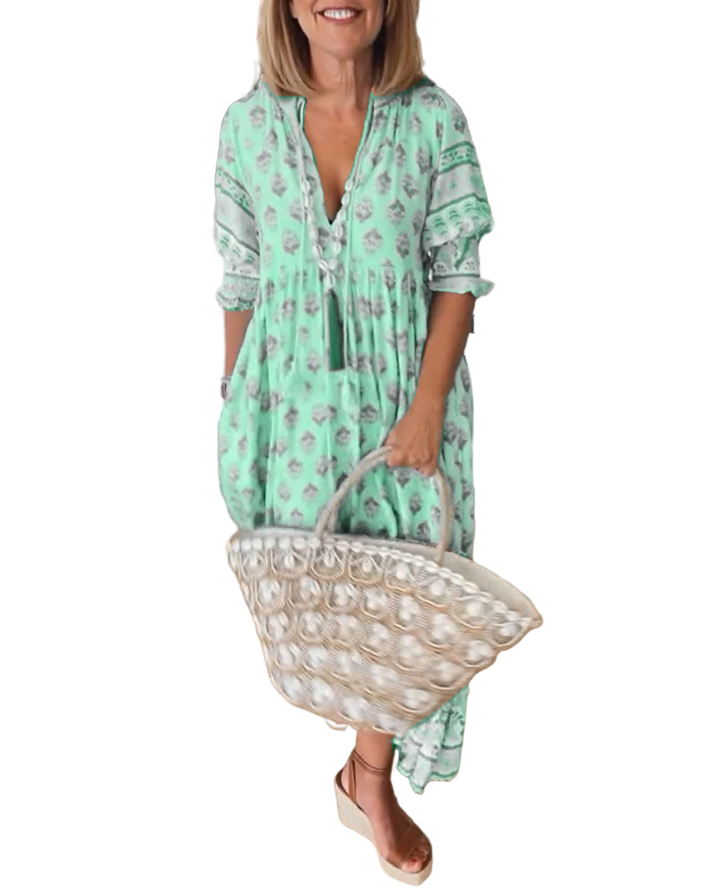 Damernas Maxi Klänning med V-ringning för Vår 2