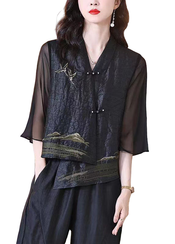 Damernas Retro V-ringad Kappa med Kinesiska Knappar 0