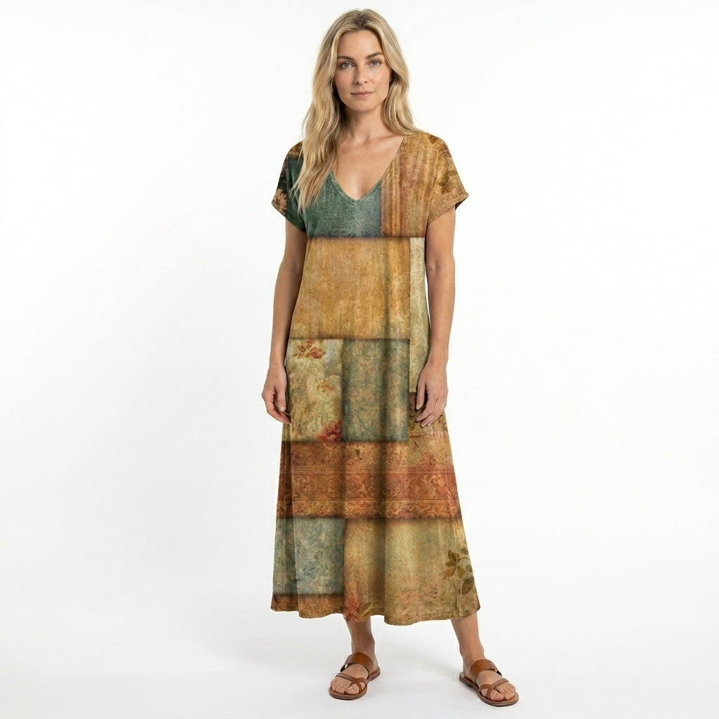Damernas Sommarklänning V-Hals Flödande Design 2