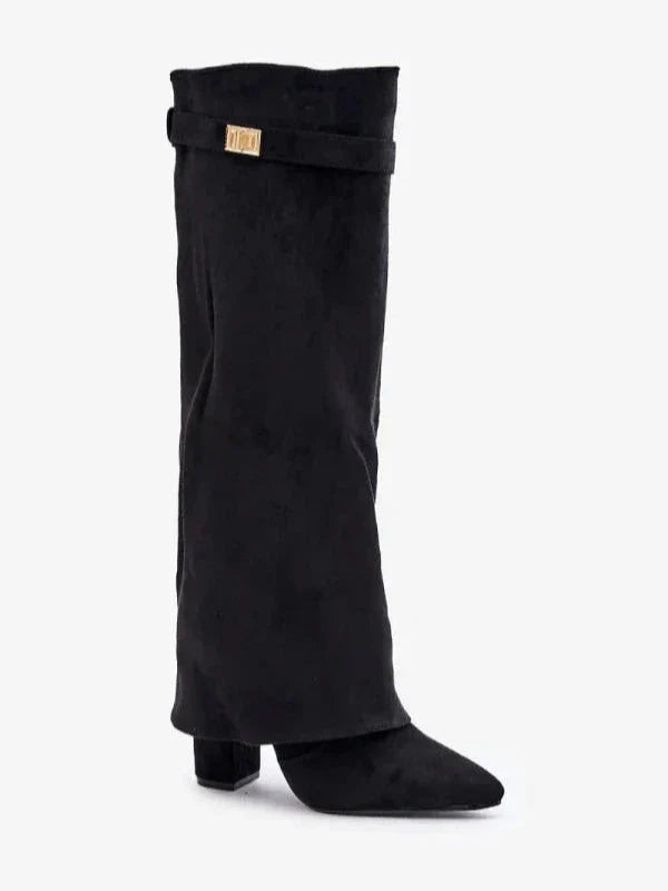 Damklackade stövlar med klack Elegant PU-läder Blockklack 1
