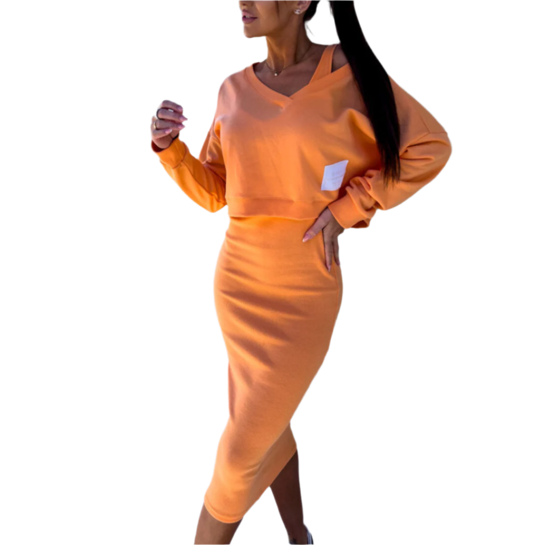 Damklänning och Sweatshirt Set Trendig Midi 0