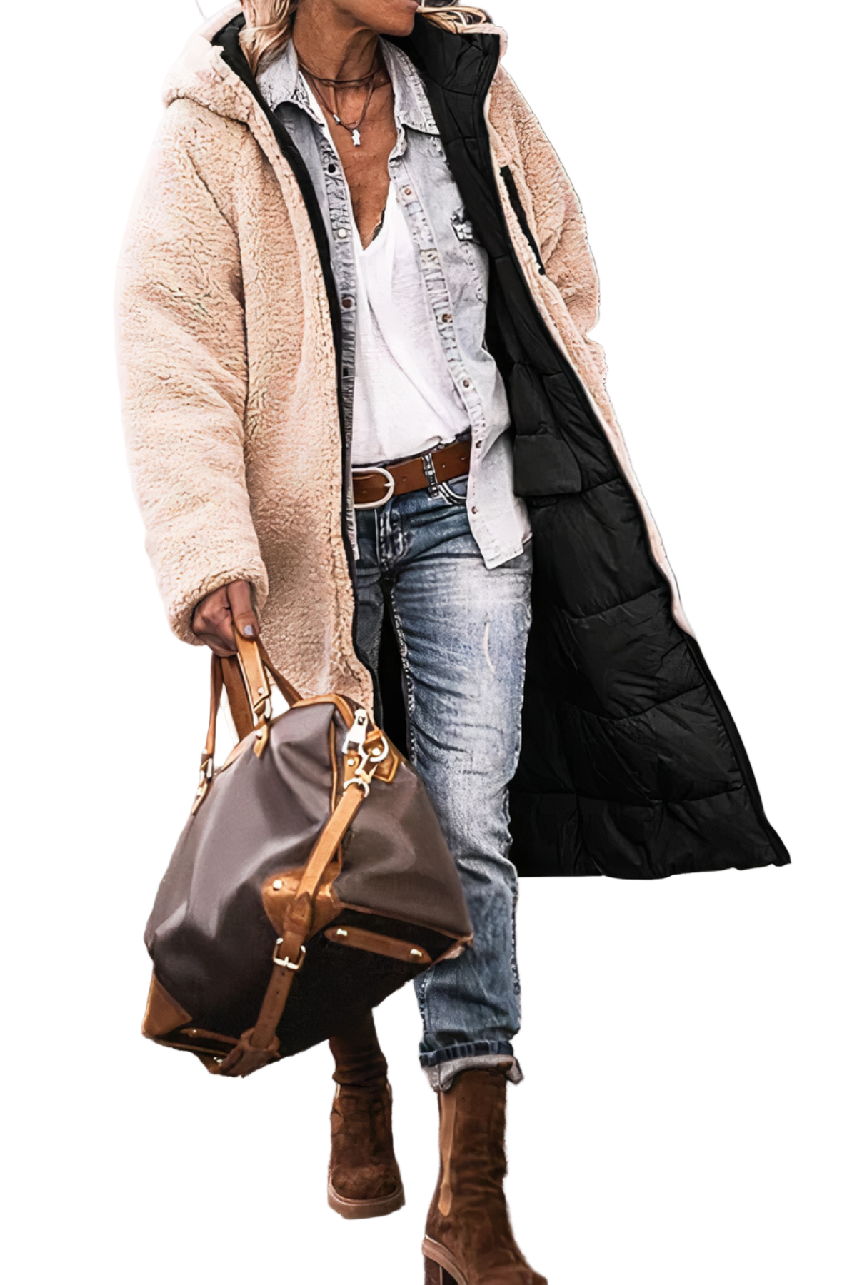 Dams Parkas Dubbelsidig Med Teddyfoder För Kalla Vinterdagar 2