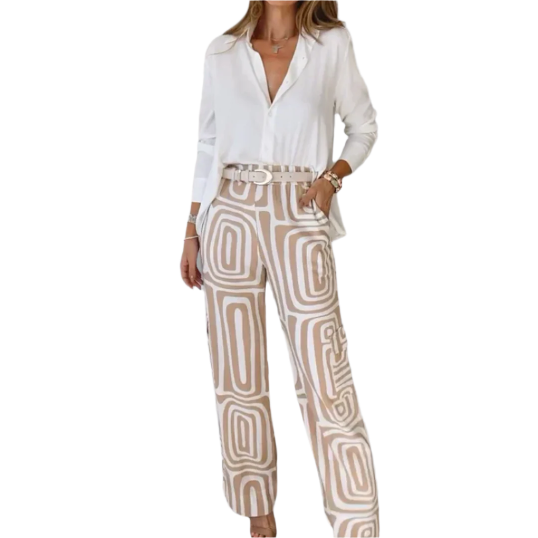 Damset med Geometriskt Mönster och Vit Skjorta 0