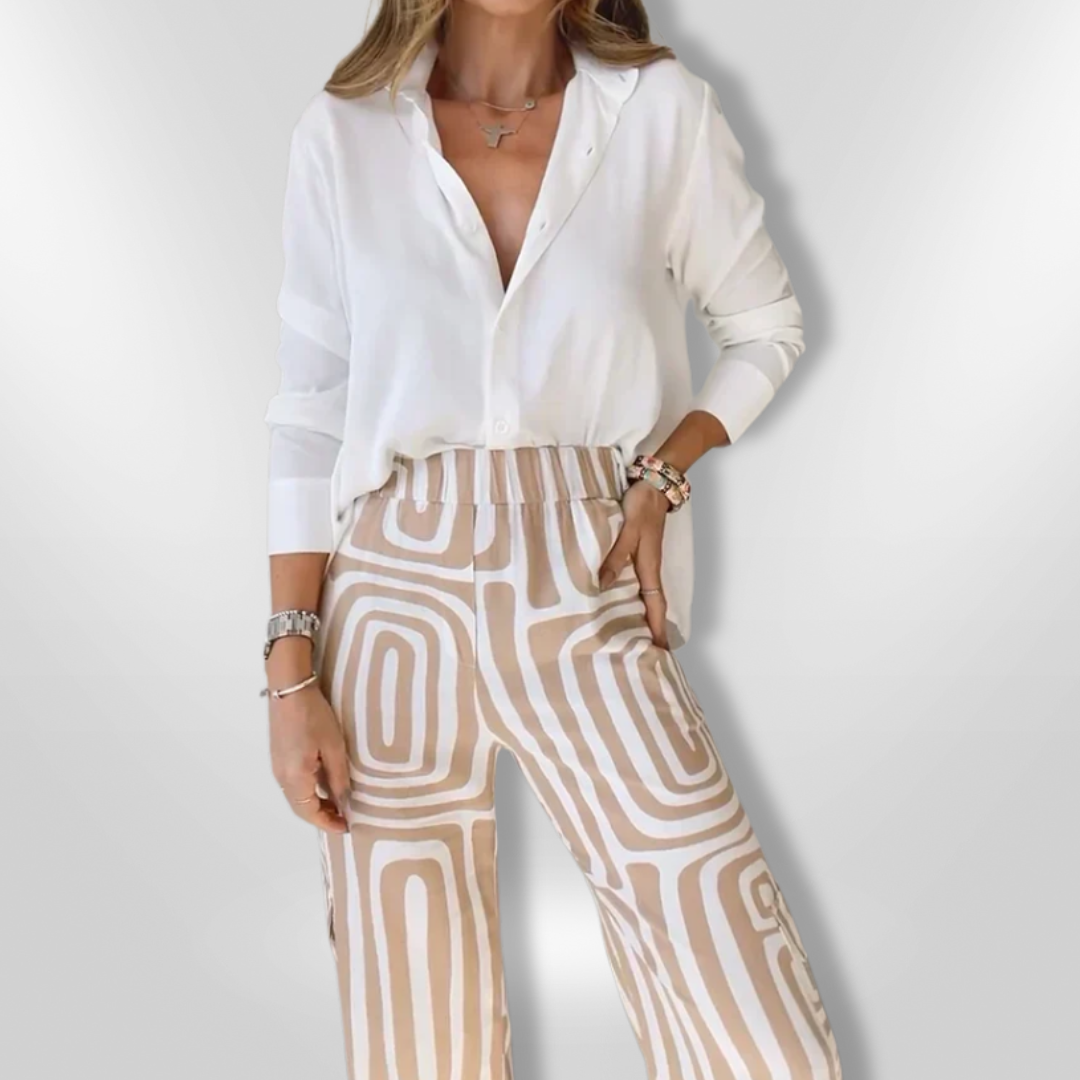 Damset med Geometriskt Mönster och Vit Skjorta 2