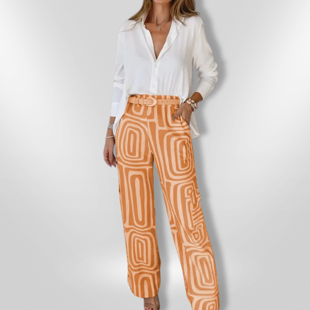 Damset med Geometriskt Mönster och Vit Skjorta 5